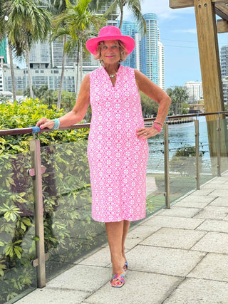 LULU B TROPIC PETALS MIDI SLEEVELESS 1/4 ZIP MAXI DRESS LULU-B