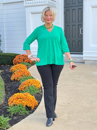 LULU-B TAILORED V EMERALD SLEEVE TOP LULU-B