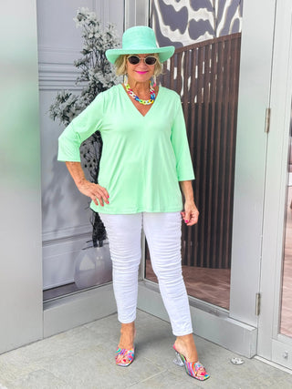 LULU-B TAILORED V CLEAR LIME TOP LULU-B