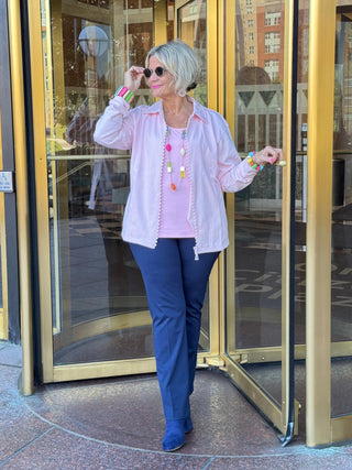 Crystal Zipper Cardigan with Collar Pink Cathys Place