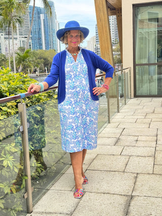 LULU B CORAL BREEZE MIDI SLEEVELESS 1/4 ZIP MAXI DRESS LULU-B