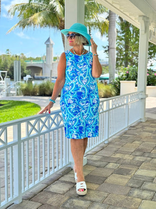 BLUE DREAMING HEARTS SHIFT DRESS LULU-B