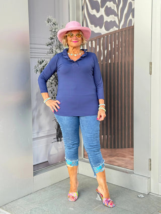 NAVY 3/25 RUFFLE TOP LULU-B