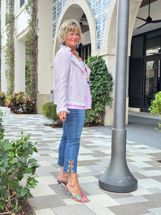 LULU-B CITY LIMIT BRIGHT PERI FRINGE JACKET LULU-B