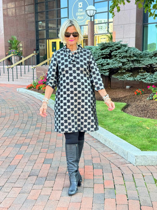 LULU-B BLACK & SILVER METALLIC ZIPPER DRESS LULU-B