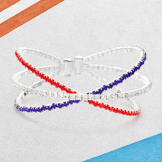 American USA Flag Rhinestone Cuff Evening Bracelet Alexander Jewelry