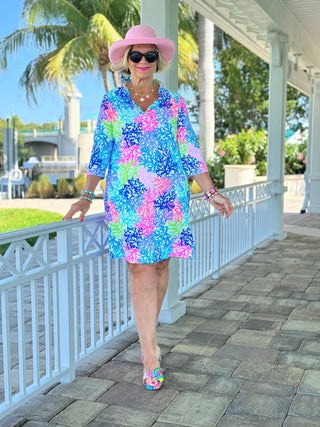 SALINA REEF RUFFLE NECK DRESS LULU-B