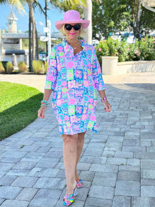 SANDY COLOR BEACH RUFFLE NECK DRESS LULU-B