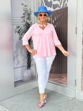 LULU-B CLEAR PINK TAILORED V TOP LULU-B