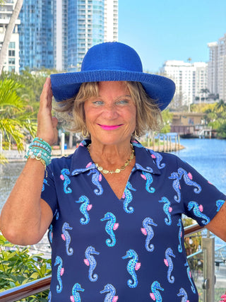 LULU B MIDNIGHT REEF SHORT SLEEVE V-NECK COLLAR TOP LULU-B