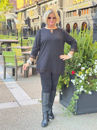 Crochet Tunic with Crisscross on Shoulder Black Cathys Place