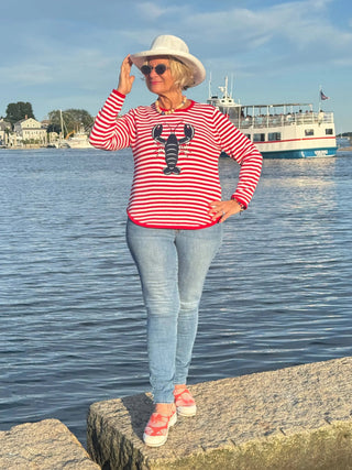 RED STRIPED LOBSTER SWEATER Cathys Place