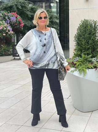 Tie-dye  Black  Round Knit Long Sleeves Sweater LOOWIE