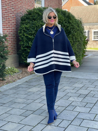 BAR HARBOR NAVY ZIP CAPE Accent fashions