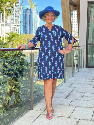 LULU B MIDNIGHT REEF NOTCH SLEEVE DRESS LULU-B