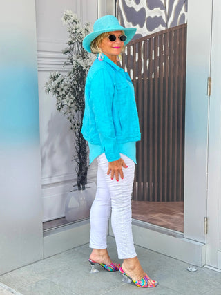 KEY WEST AQUA LINEN JACKET LULU-B