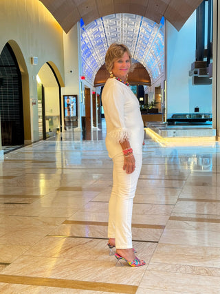 LULU-B WHITE CASHMERE FRINGE TOP LULU-B