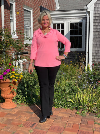 LULU-B SOLID CORAL RUFFLE TOP LULU-B