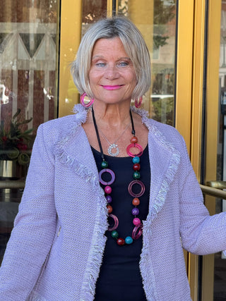 LULU-B CITY LIMIT BRIGHT PERI FRINGE JACKET LULU-B