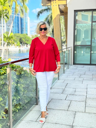 LULU-B RED TAILORED V SLEEVE TOP LULU-B