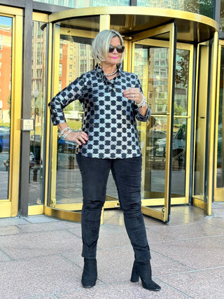 LULU-B BLACK & SILVER RUFFLE TOP LULU-B