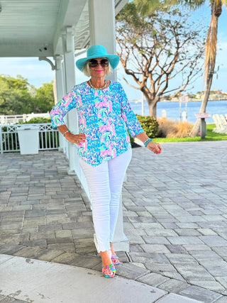 SPLASH OFF PINK ASYMMETRICAL TOP LULU-B