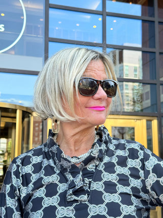 LULU-B BLACK & SILVER METALICA RUFFLE SLEEVE DRESS LULU-B