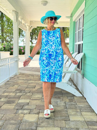 BLUE DREAMING HEARTS SHIFT DRESS LULU-B