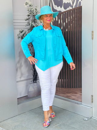 KEY WEST AQUA LINEN JACKET LULU-B