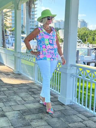 SANDY BEACH COLOR SLEEVELESS RUFFLE TOP LULU-B
