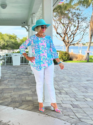 SPLASH OFF PINK ASYMMETRICAL TOP LULU-B