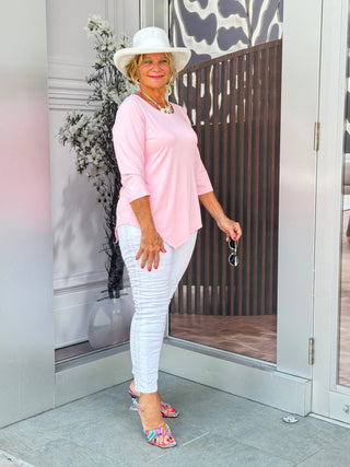 CLEAR PINK ASYMMETRICAL TOP LULU-B