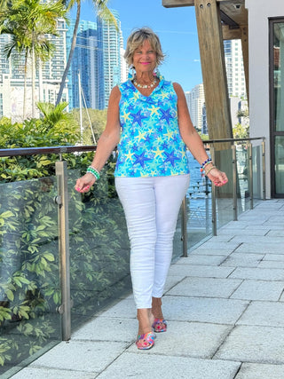 LULU B STARFISH SPLASH SLEEVELESS RUFFLE TOP LULU-B