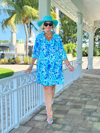 BLUE HEART DREAMING RUFFLE NECK DRESS LULU-B