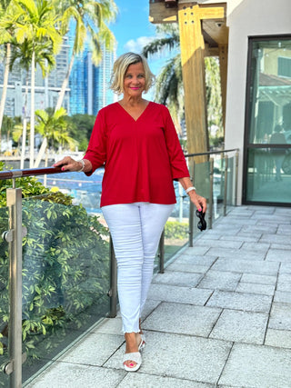 LULU-B RED TAILORED V SLEEVE TOP LULU-B