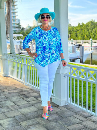 BLUE DREAMING HEARTS ASYMMETRICAL TOP LULU-B