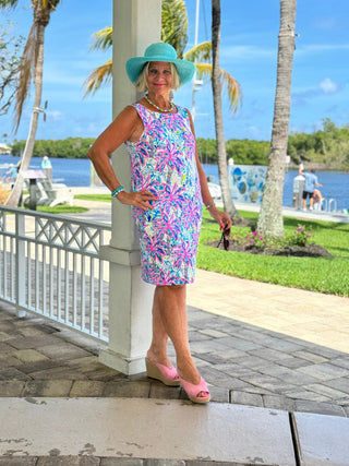 PINK PALM TREE SHIFT DRESS - Cathys Place