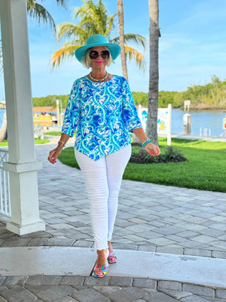 BLUE DREAMING HEARTS ASYMMETRICAL TOP LULU-B