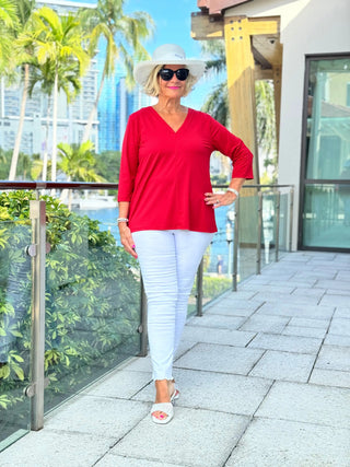 LULU-B RED TAILORED V SLEEVE TOP LULU-B