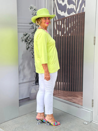 TAILORED SLEEVE LIME V NECK TOP LULU-B