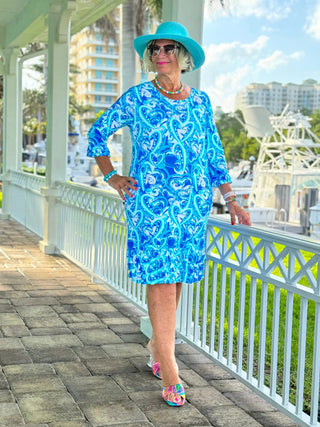 BLUE DREAMING HEARTS RUFFLE SLEEVE DRESS LULU-B