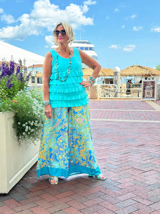 TROPICAL AQUA MARINE PALAZZO PANT CATHYS RESORTWEAR
