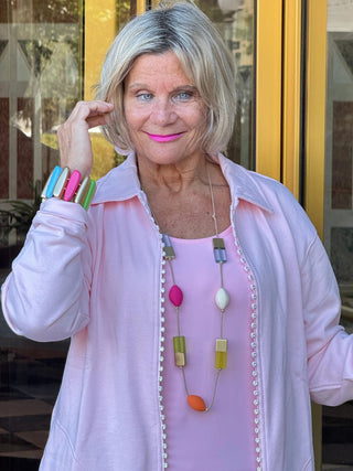 Crystal Zipper Cardigan with Collar Pink Cathys Place