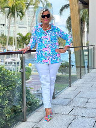 SPLASH OF PINK  RUFFLE SLEEVE TOP LULU-B