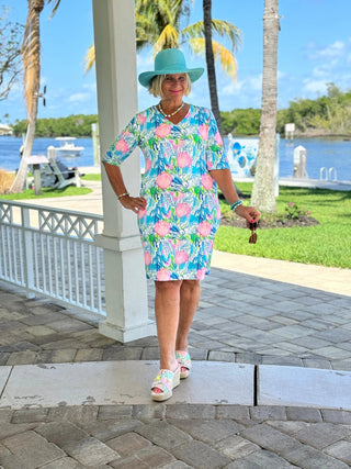 SEASHELL BEACH ELBOW SLEEVE DRESS - Cathys Place