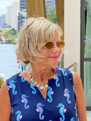 LULU B MIDNIGHT REEF SLEEVELESS V NECK TOP LULU-B