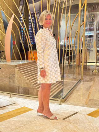 LULU-B GOLD AND WHITE HALF ZIPPER DRESS LULU-B