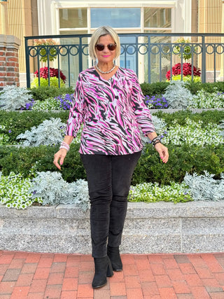 LULU-B SIZZLE PINK V NECK TOP LULU-B