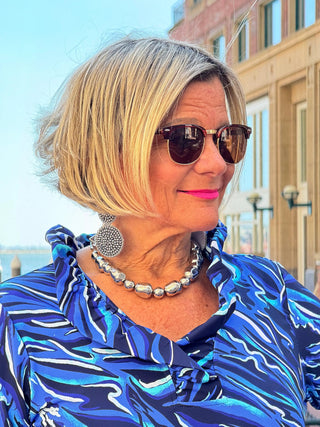 LULU-B SIZZLE BLUE RUFFLE TOP LULU-B