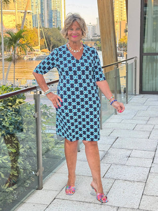 BLUE MEDALLION ELBOW DRESS LULU-B